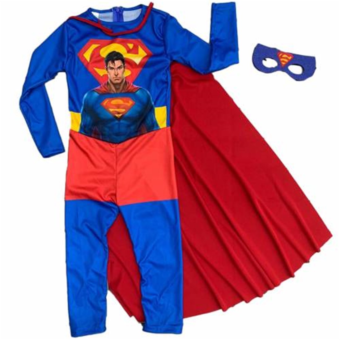  Çocuk Superman Kostümü - Pelerinli ve Maskeli Superman Kostüm 9-10 Yaş