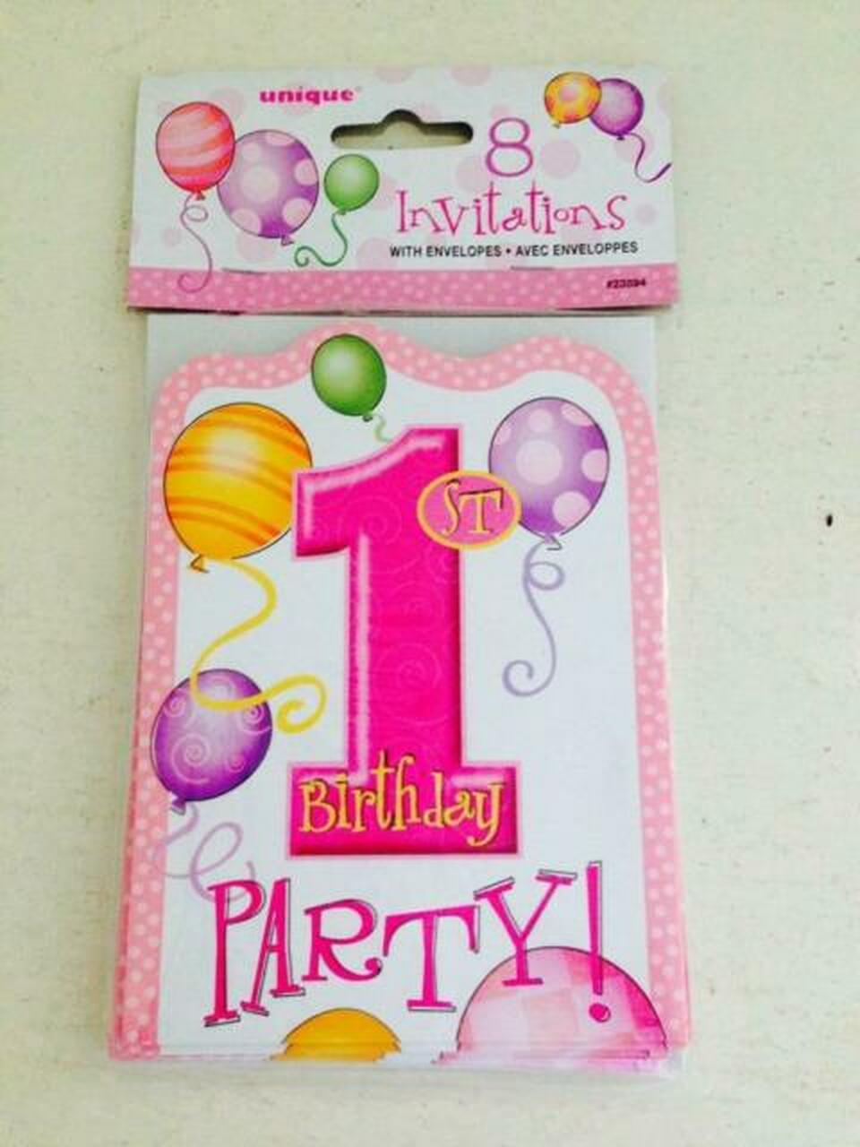 1 Yaş Doğum Günü Partisi Davetiyesi Pembe Renk 8 Adet