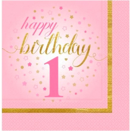 1 Yaş Doğum Günü Kız Peçete Pembe Renk 20 Adet