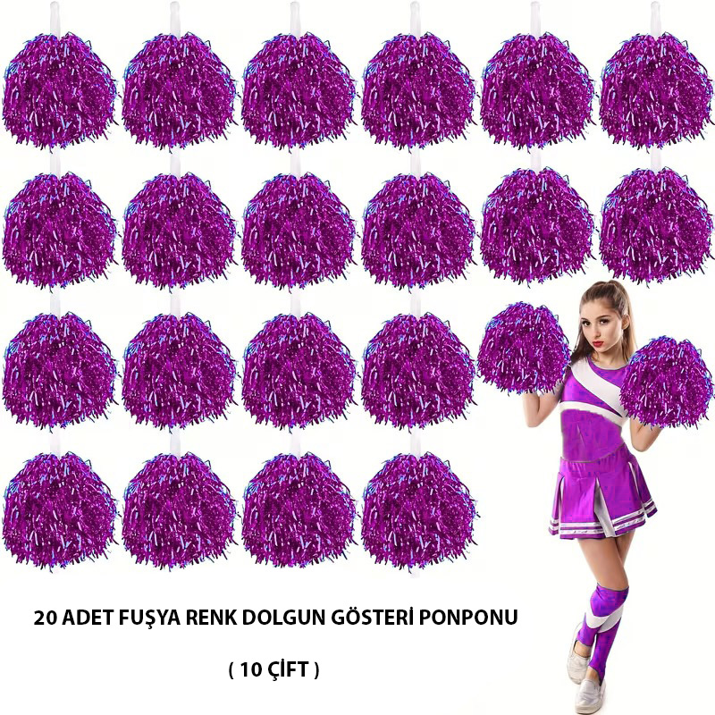 10 Çift ( 20 Adet ) Fuşya Renk 23 Nisan 19 Mayıs 29 Ekim Okul Gösteri Ponponları