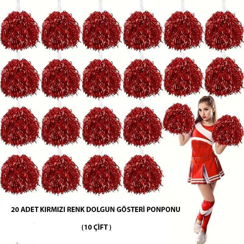 10 Çift ( 20 Adet ) Kırmızı Renk 23 Nisan 19 Mayıs 29 Ekim Okul Gösteri Ponponları