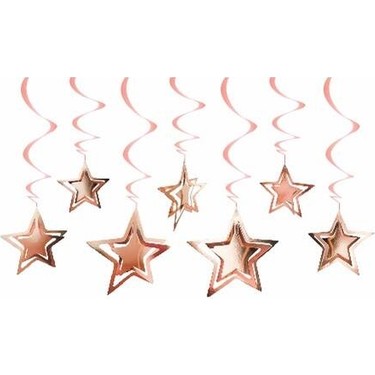 3 Boyutlu Spiralli Rose Renk Yıldız Şekilli Tavan Asma Süsü 10 Adet