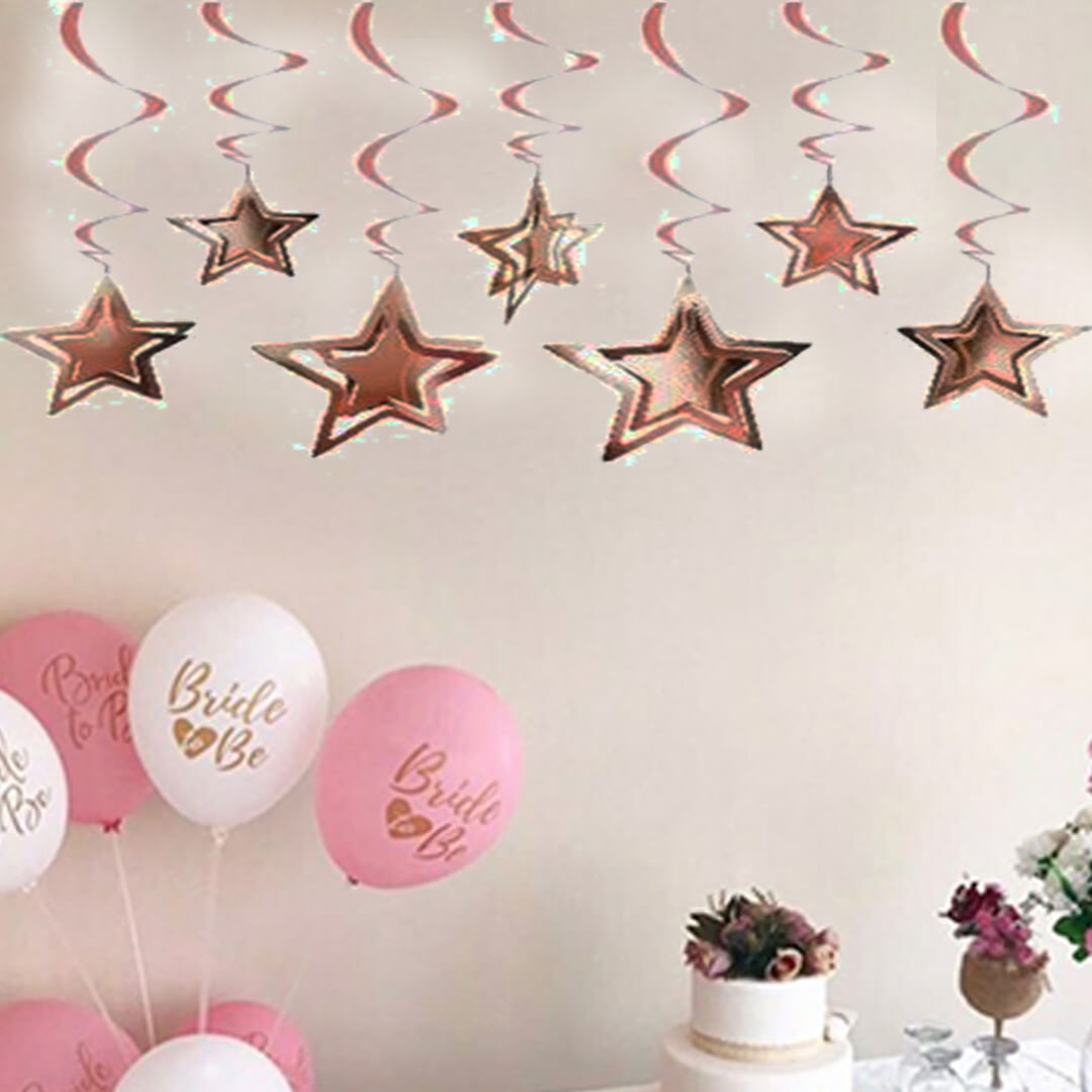 3 Boyutlu Spiralli Rose Renk Yıldız Şekilli Tavan Asma Süsü 10 Adet