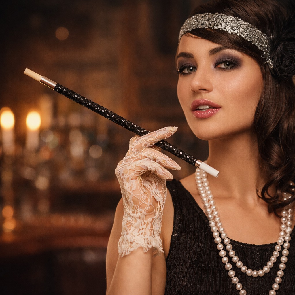 30 cm Siyah Payetli Sigara Tutacağı – 1920’ler Gatsby Parti Aksesuarı