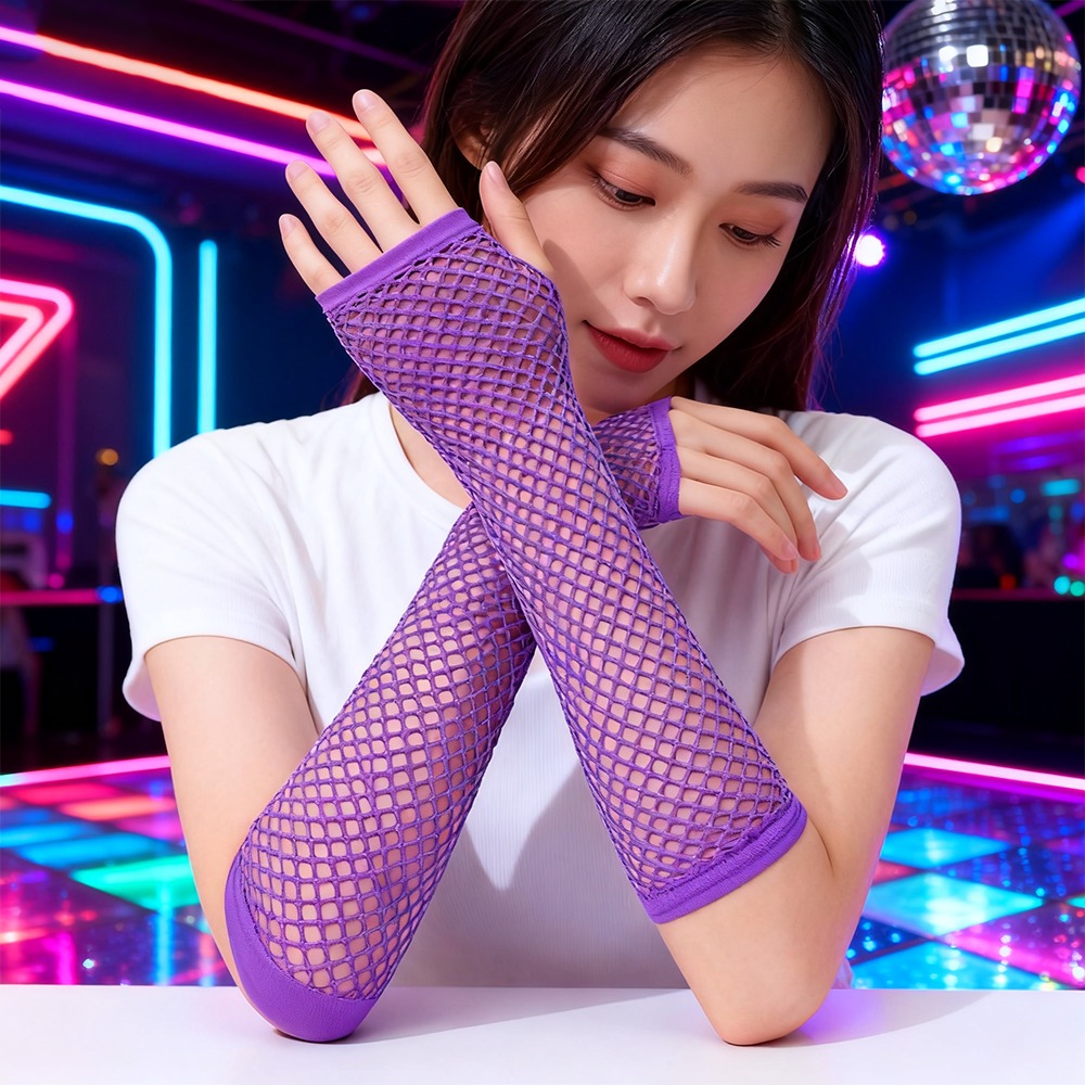 80’ler 90’lar Retro Mor File Parmaksız Eldiven 26 cm