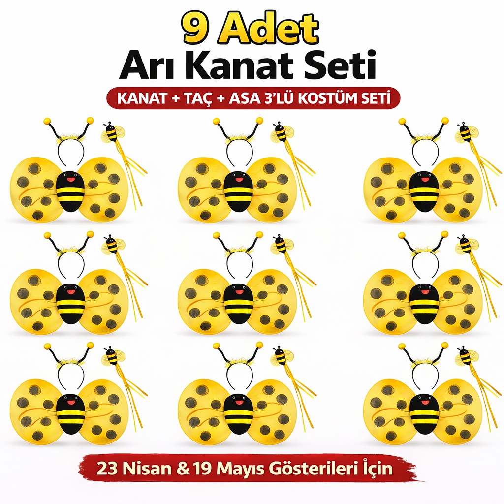 9’lu Arı Kostüm Seti – Kanat Taç Asa