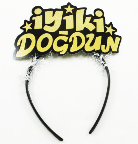 Altın Renk İyiki Doğdun Yazılı Sim Süslü Parti Tacı