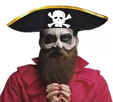 Altın Şeritli Siyah Renk Yayvan Denizci Korsan Şapkası Yetişkin 32x24 cm