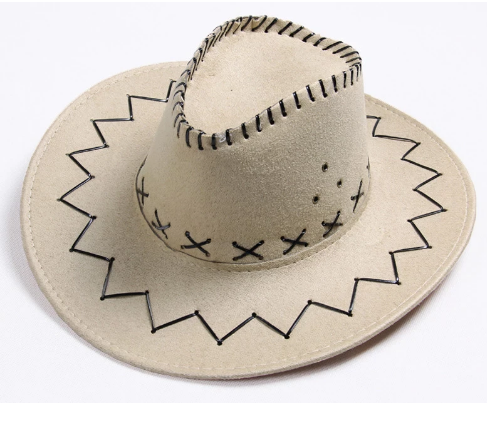 Bağcıklı Yetişkin Boy Nubuk Süet Kovboy Şapkası Krem Renk