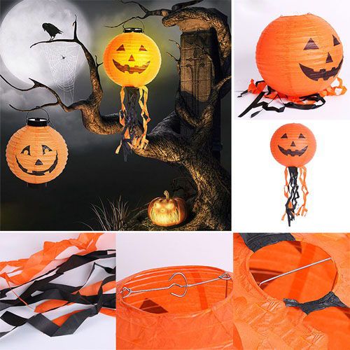 Balkabağı Kağıt Süs - Kabak Dekor Yuvarlak Fener Süs 25 cm