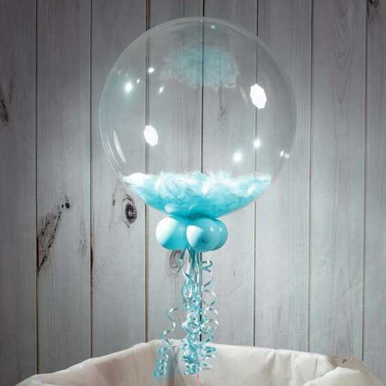 Bebek Mavisi Tüylü Dekorasyon Şeffaf Balon 24 İnch 