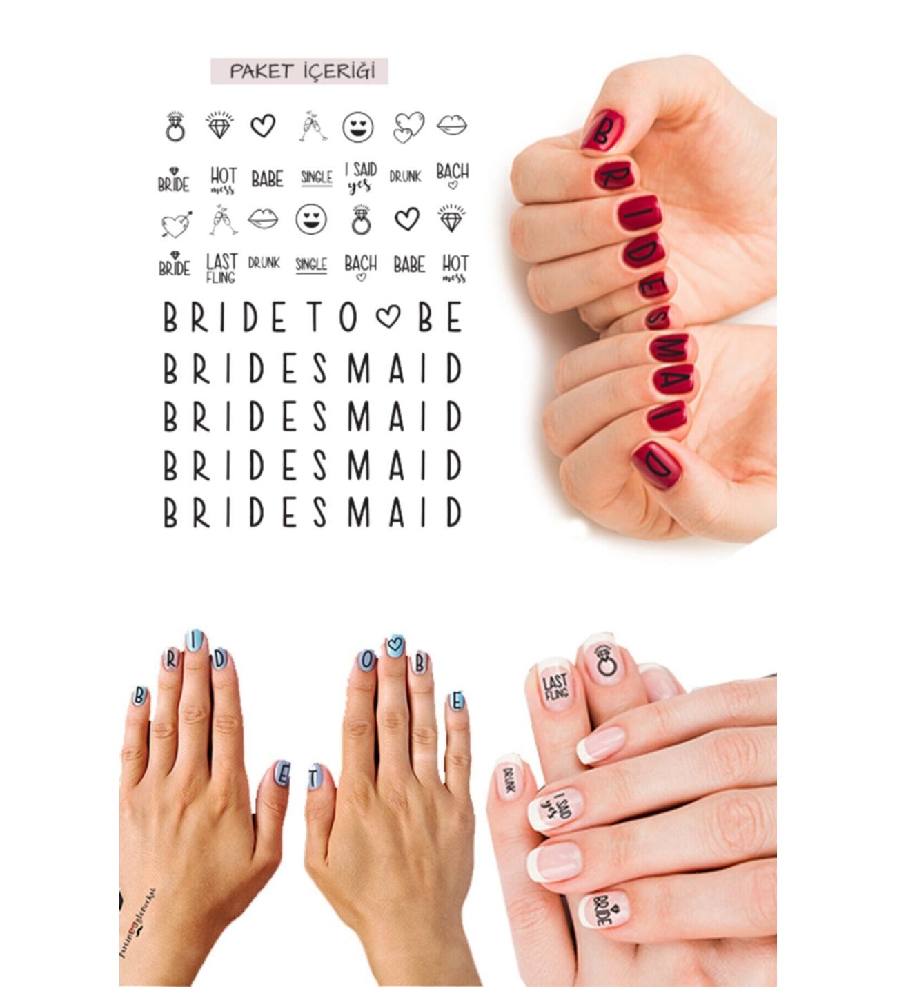 Bekarlığa Veda Partisi Bride Tırnak Dövme Seti Nedime Dövmeleri