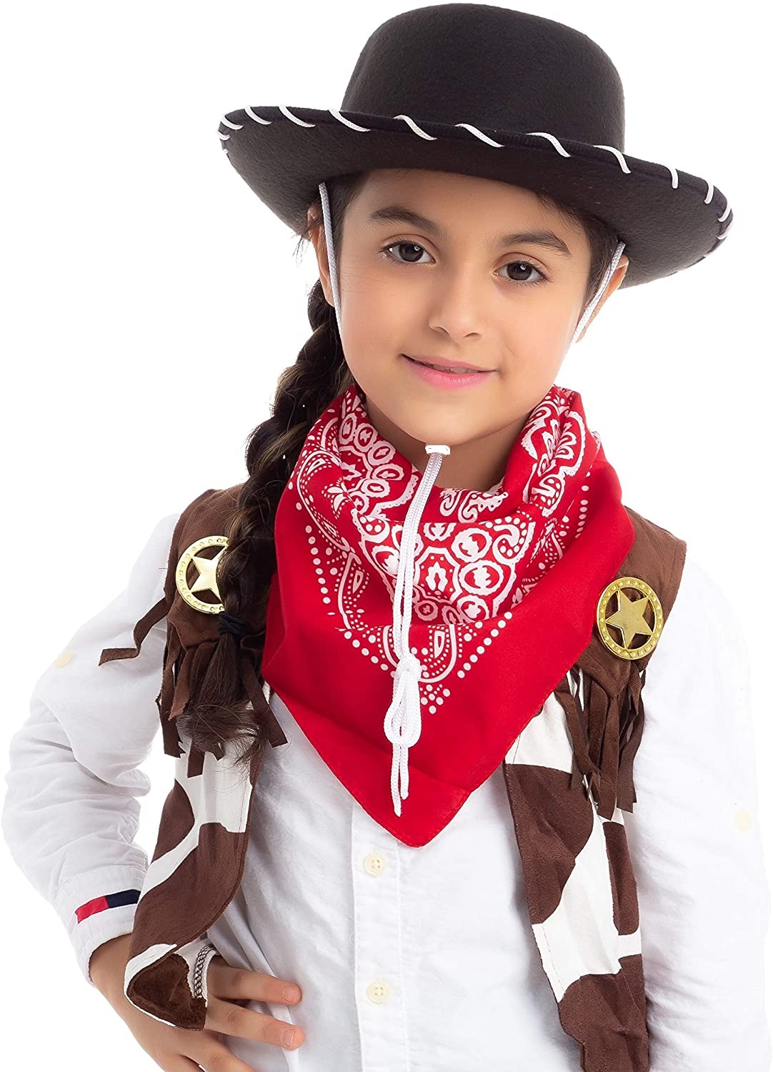 Beyaz Bağcıklı Siyah Renk Çocuk Kovboy Şapkası 1 Adet