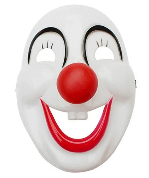 Beyaz Renk Kırmızı Burunlu Gülen Surat Palyaço Maskesi