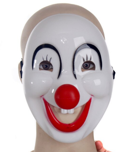 Beyaz Renk Kırmızı Burunlu Gülen Surat Palyaço Maskesi