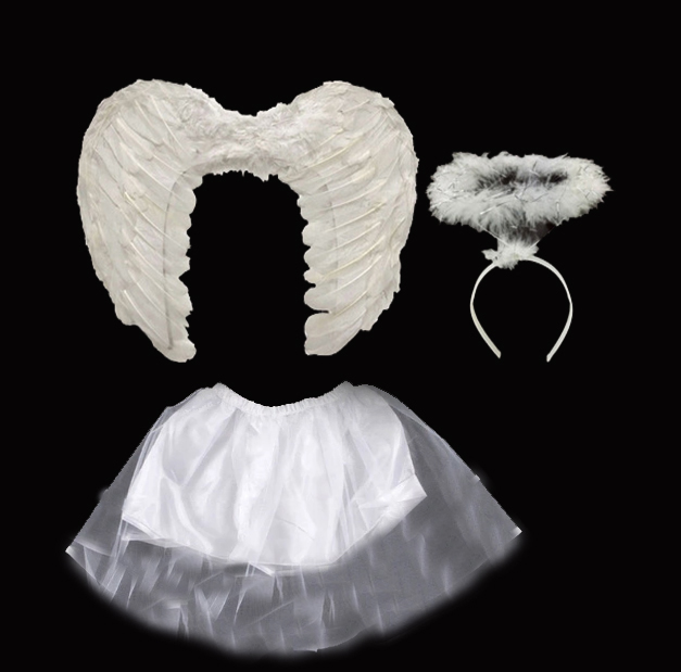 Beyaz Renk Melek Kostümü Çocuk Boy - Melek Kanadı Eteği Tacı 3 Parça