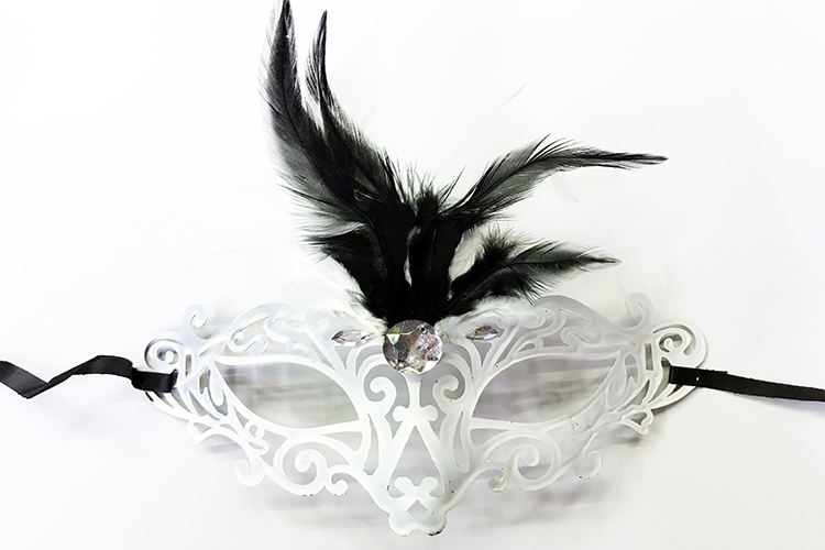 Beyaz Renk Siyah Tüylü Yetişkin Venedik Parti Maskesi