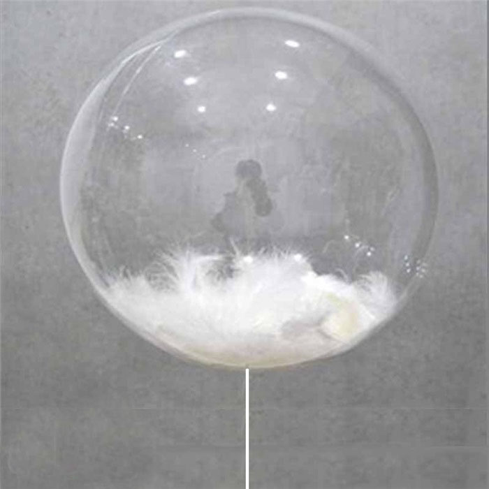 Beyaz Tüylü Dekorasyon Şeffaf Balon 24 İnch 