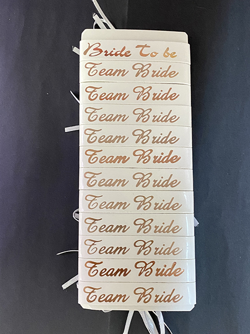 Bride To Be Bileklik - Team Bride Bileklik - Beyaz Üzeri Metalize Rose Yazılı 12 Adet