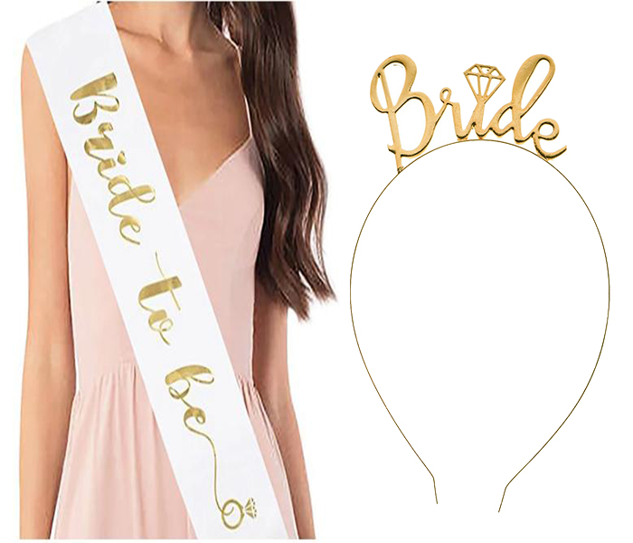 Bride To Be Gelin Kuşağı ve Bride To Be Metal Taç Seti Altın Renk