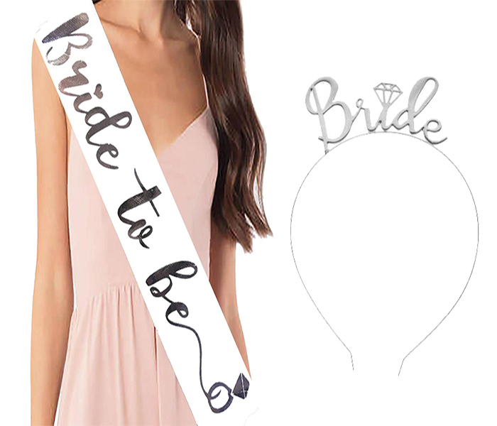 Bride To Be Gelin Kuşağı ve Bride To Be Metal Taç Seti Gümüş Renk