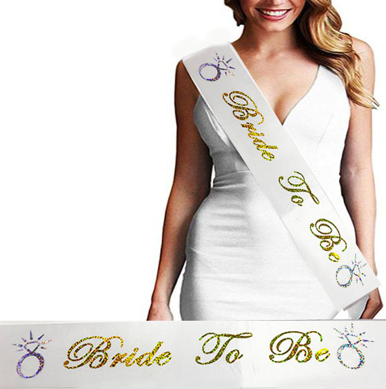 Bride To Be Saten Kuşak Beyaz Üzeri Hologramlı Metalize Altın Yazılı 160x9.5 cm