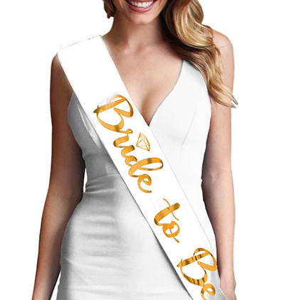 Bride To Be Saten Kuşak Beyaz Üzeri Metalize Altın Yazılı 160x9.5 cm