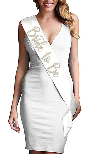 Bride To Be Saten Kuşak Beyaz Üzeri Metalize Gümüş Yazılı 160x9.5 cm