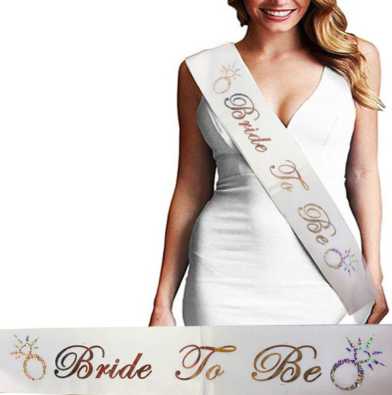 Bride To Be Saten Kuşak Beyaz Üzeri Hologramlı Metalize Rose Yazılı 160x9.5 cm