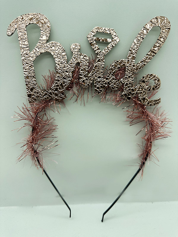 Bride Yazılı Alyanslı Rose Renk Metal Parti Tacı