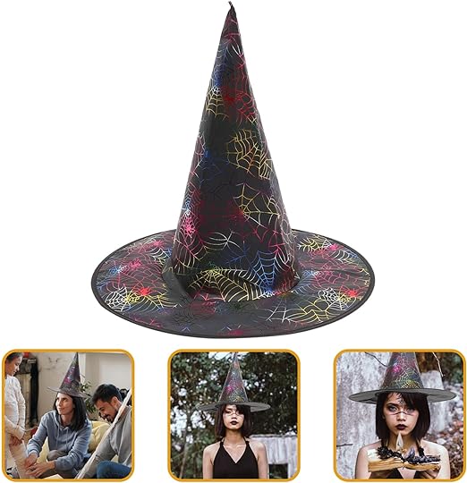 Cadı Şapkası Siyah Üzeri Rengarenk Örümcek Ağı Figür Baskılı 38x34 cm