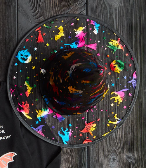 Cadı Şapkası Siyah Üzeri Rengarenk Balkabağı Cadı Figür Baskılı 38x34 cm