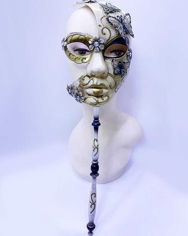 Kelebekli Masquerade Sopalı Venedik Maskesi Siyah Renk 10x45 cm