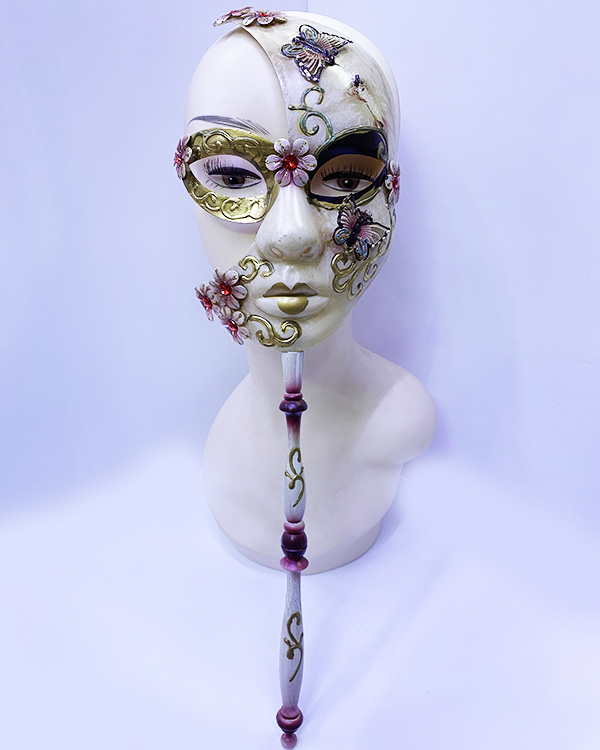 Kelebekli Masquerade Sopalı Venedik Maskesi Kırmızı Renk 10X45 cm