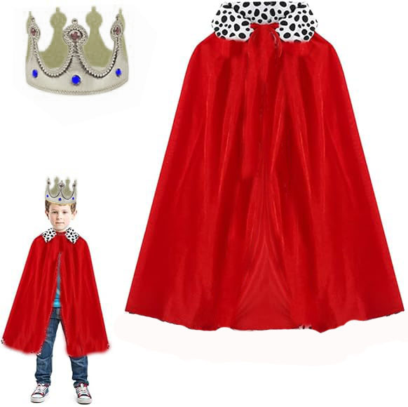 Çocuk Boy Kral Pelerini 90 cm ve Yumuşak Eva Kral Tacı Gümüş Renk