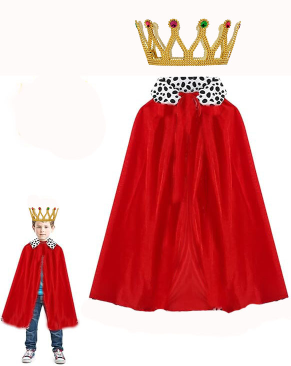 Çocuk Kral Pelerini 90 cm ve Altın Renk Kral Taç Seti