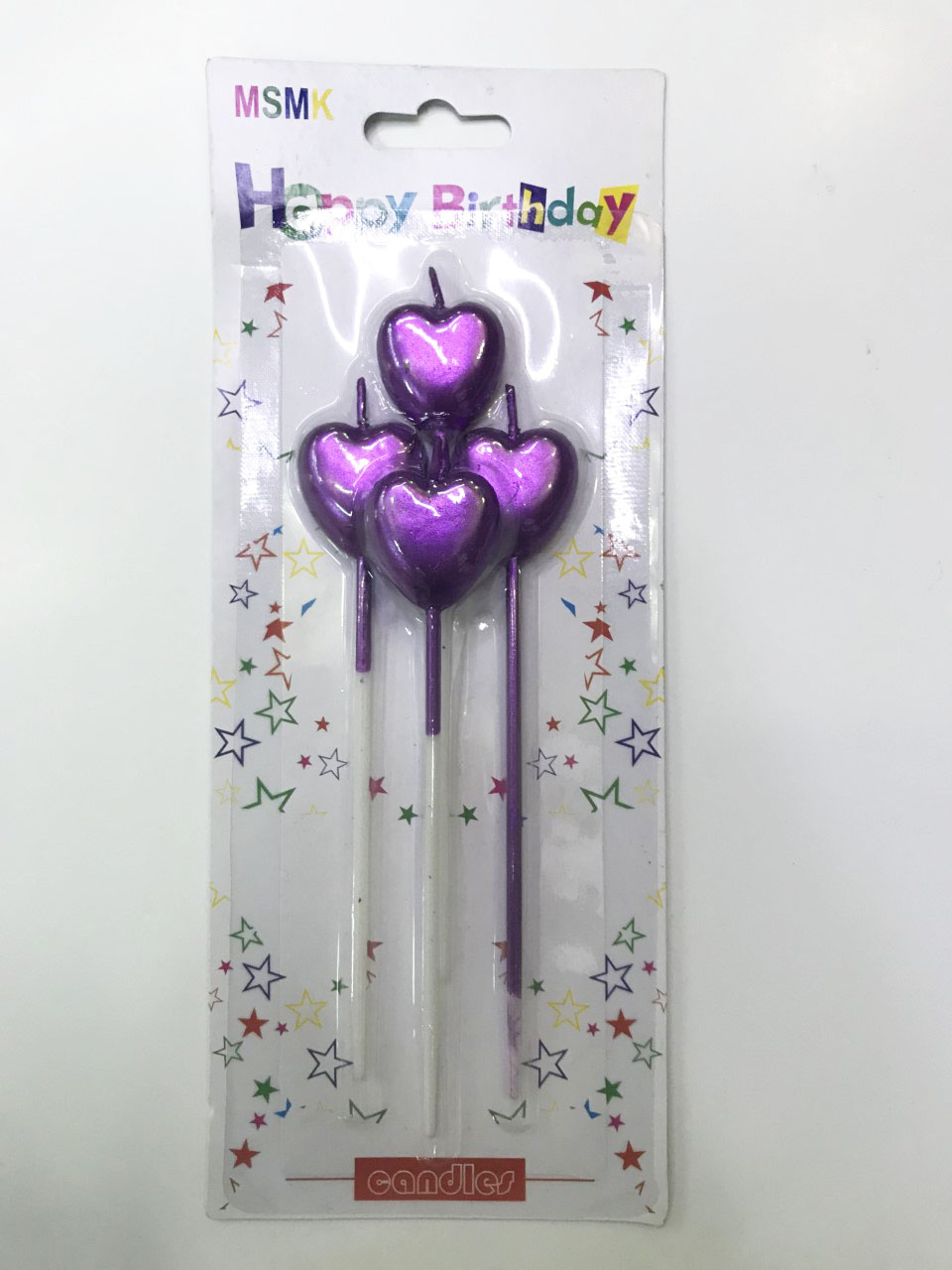 Çubuklu Metalize Kalp Mum Doğum Günü Mumu Mor 4 Adet