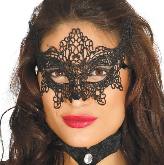 Siyah Renk Geniş Model Dantel Parti Balo Maskesi