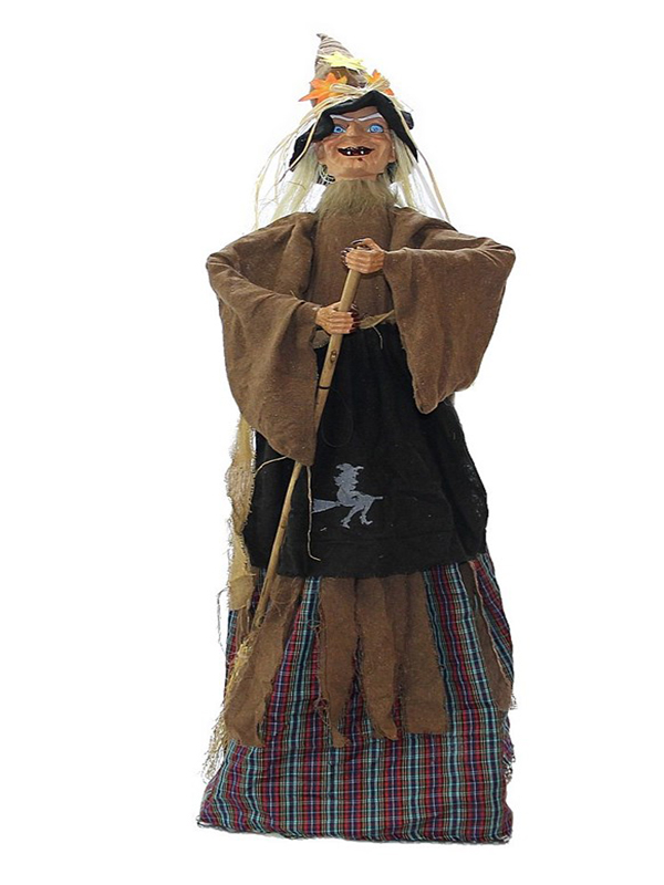 Dekoratif Sesli Işıklı Yeri Süpüren Sensörlü Cadı Büyük Kahverengi Pilli 120 cm