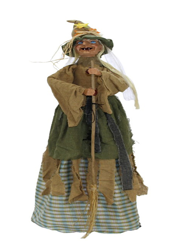 Dekoratif Sesli Işıklı Yeri Süpüren Sensörlü Cadı Büyük Sarı Pilli 120 cm