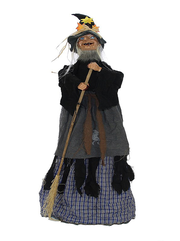 Dekoratif Sesli Işıklı Yeri Süpüren Sensörlü Cadı Büyük Siyah Pilli 120 cm