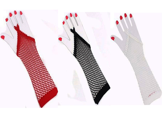 Dirsek Altı Boy Uzun File Örgü Eldiven Kırmızı Siyah Beyaz Renk 3 Adet