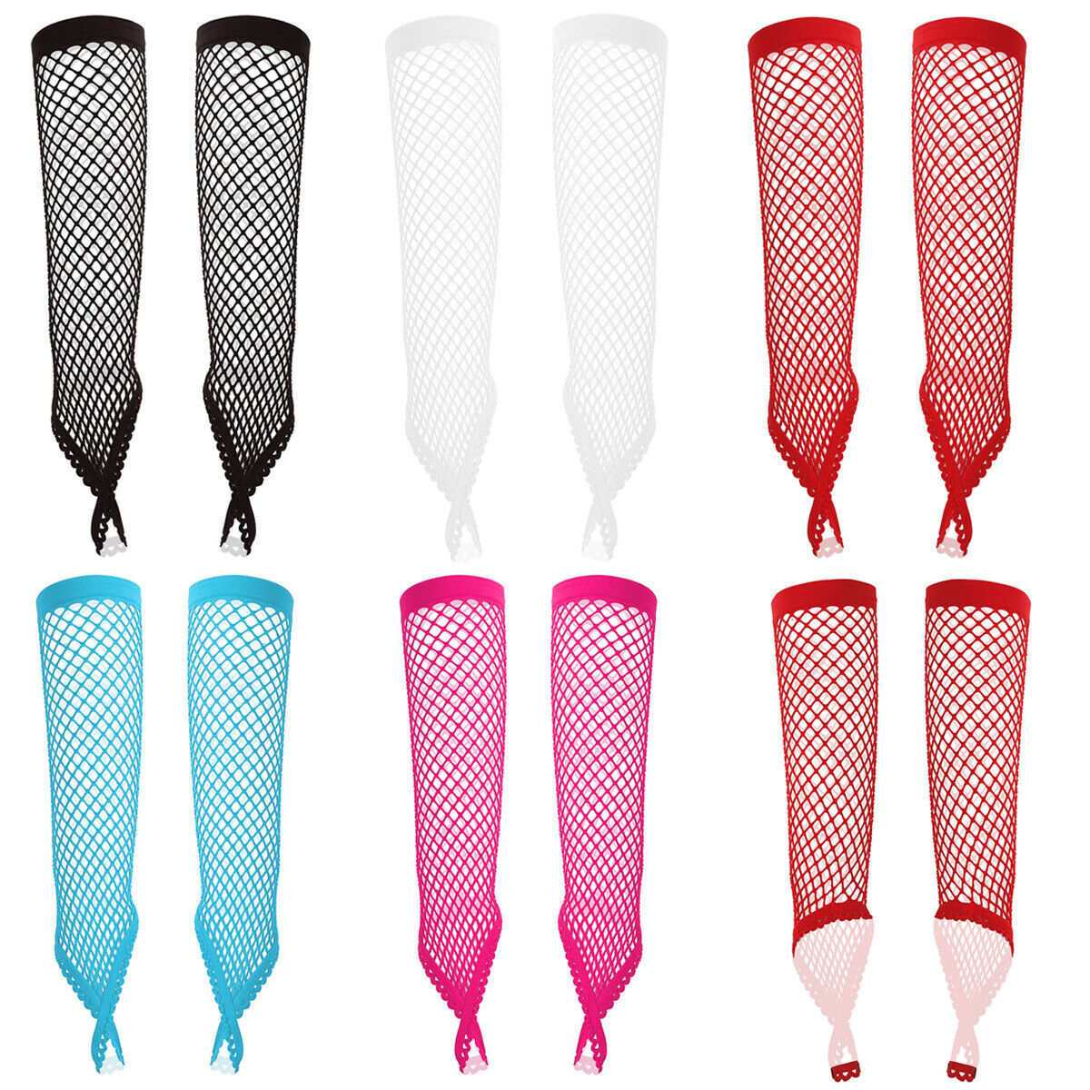 Dirsek Altı Boy Uzun File Örgü Eldiven Kırmızı Siyah Beyaz Renk 3 Adet