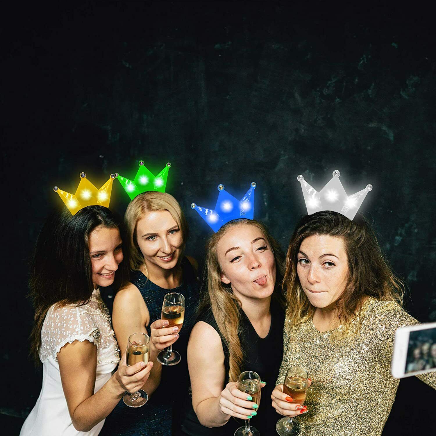 Ekstra Lüks Parlak Yanıp Sönen Led Işıklı Kral-Kraliçe Tacı Parti Tacı 16x18 cm 