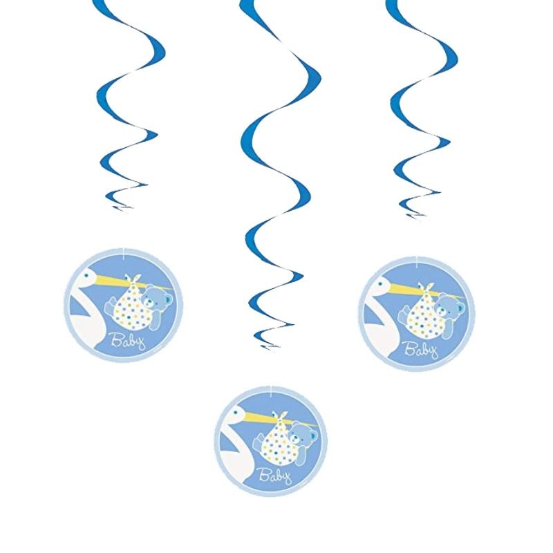 Erkek Bebek Leylek Asılı Süsleme Baby Boy Stork Asmalı İp Süs 3lü