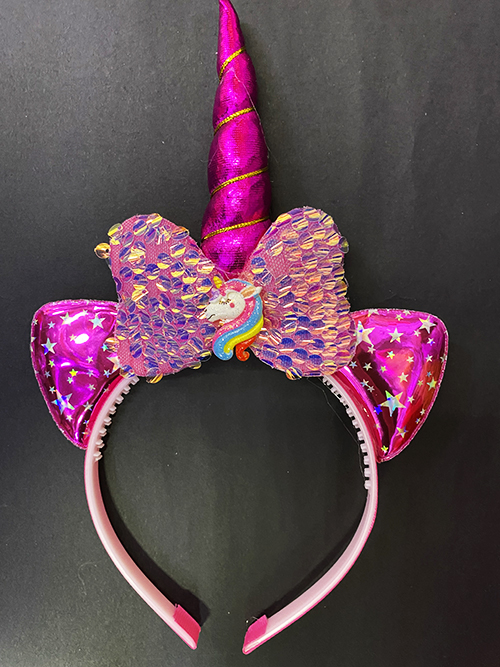 Fuşya Boynuzlu At Figürlü Çocuk Pullu Unicorn Tacı 17x27 cm