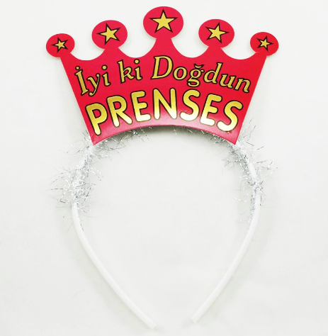 Fuşya Renk İyiki Doğdun Prenses Yazılı Sim Süslü Parti Tacı