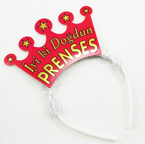 Fuşya Renk İyiki Doğdun Prenses Yazılı Sim Süslü Parti Tacı