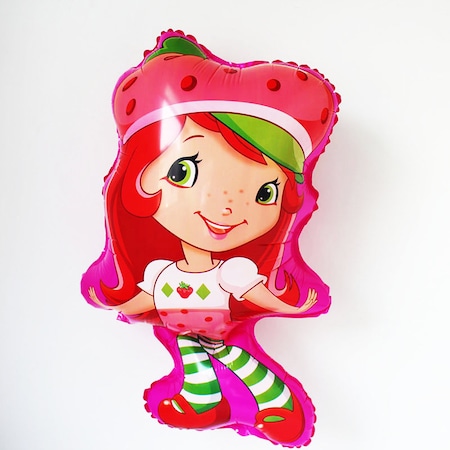 Fuşya Renk Kırmızı Saçlı Çilek Kız Uçan Folyo Balon 80 cm