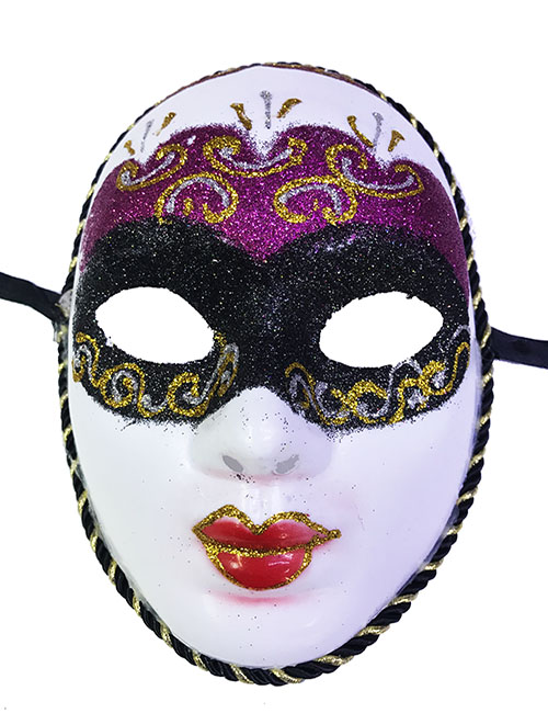 Fuşya Renk Masquerade Simli Yılbaşı Parti Maskesi Tam Yüz Yetişkin